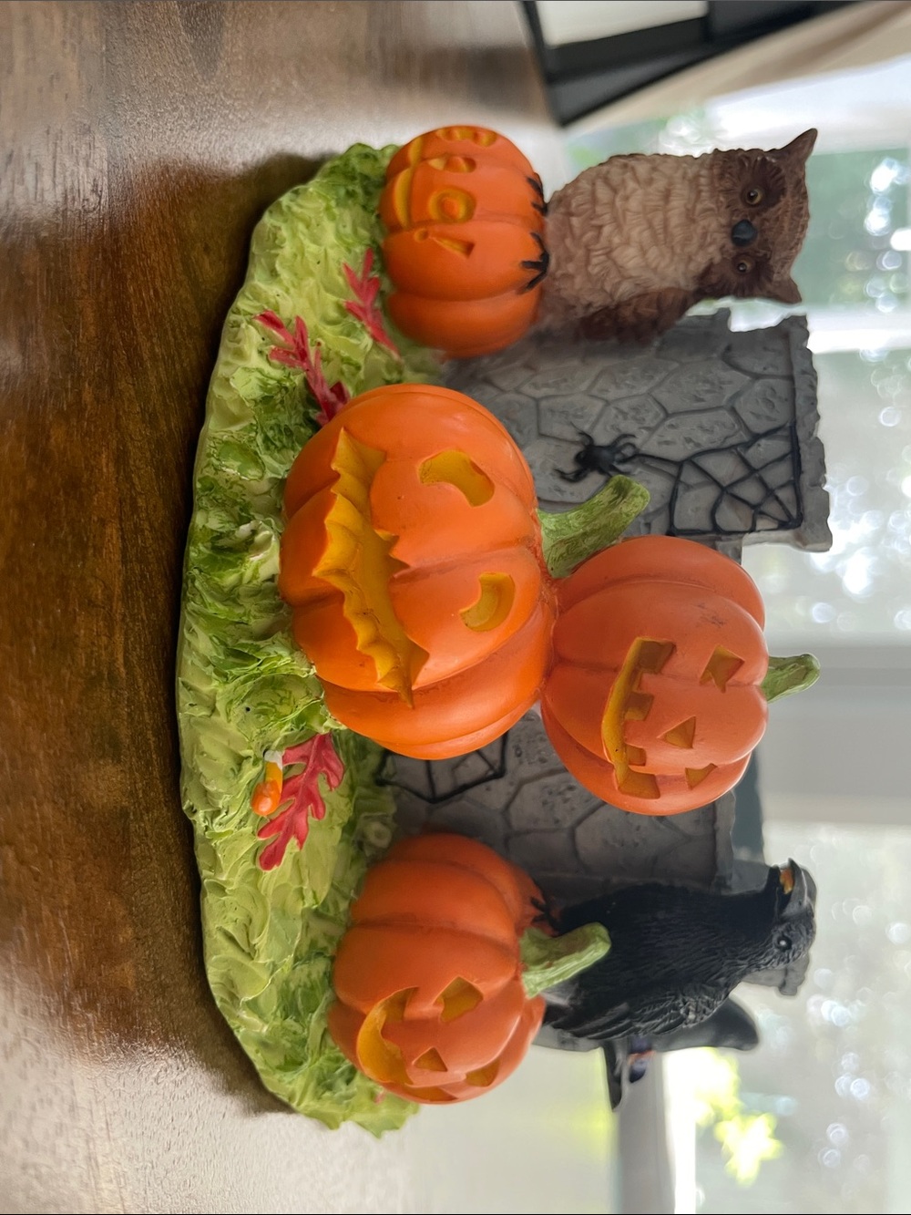 Orange Halloween Pumpkin, Crow, Owl, Bat, Black Cat Decorative Candleholder